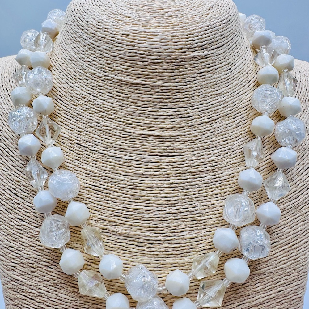 Elegant Vintage Western Germany 1950s White and Clear Beaded Necklace